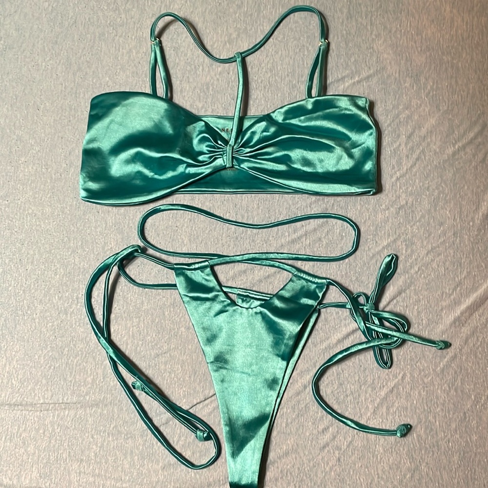 Oh Polly NEENA Teal Satin Bikini Set